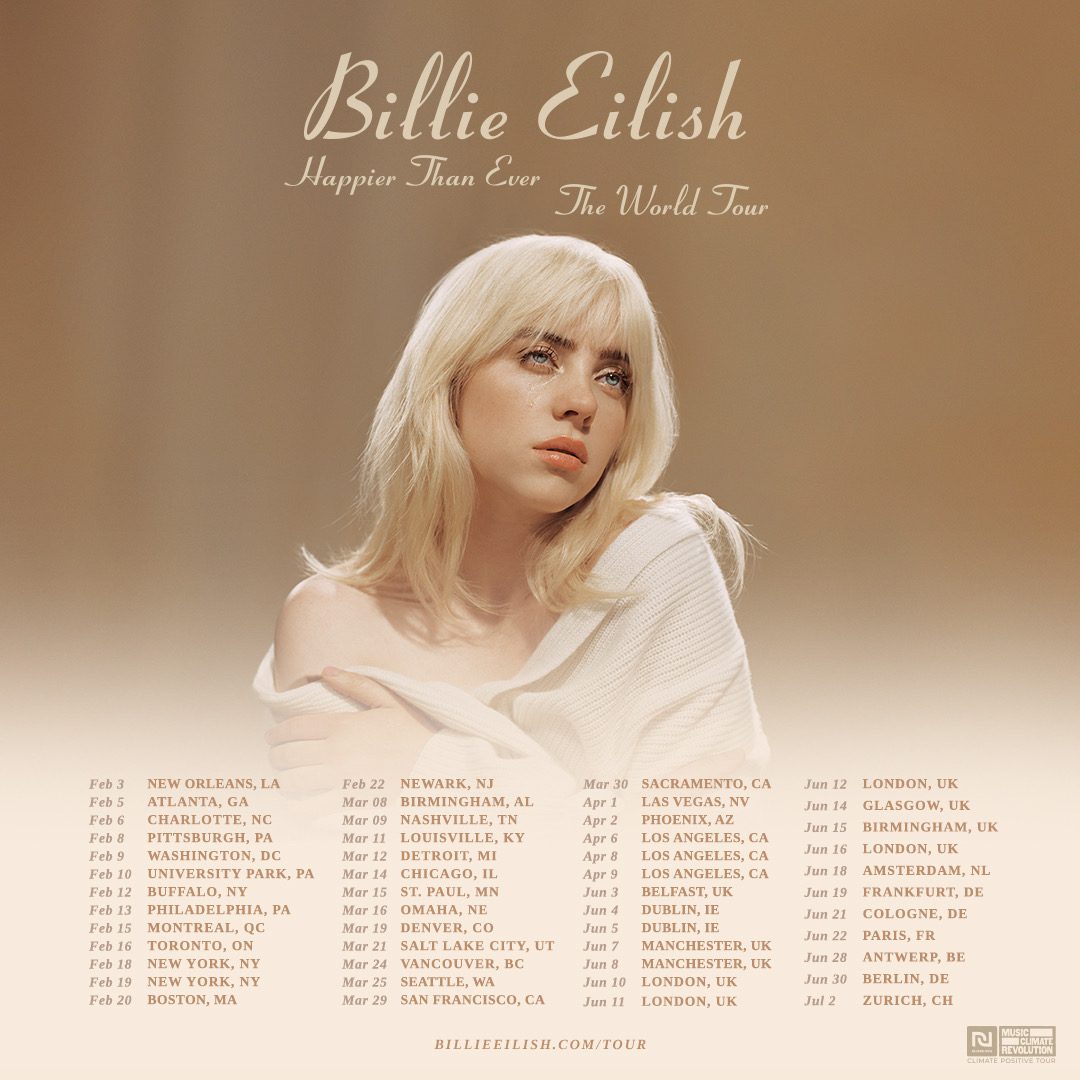 Billie Eilish announces 'Happier Than Ever' 2022 world tour dates